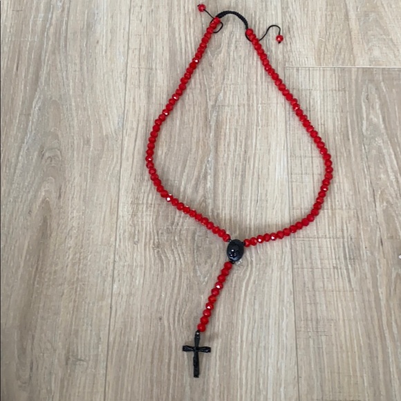 Other - Men’s red black crystal necklace cross